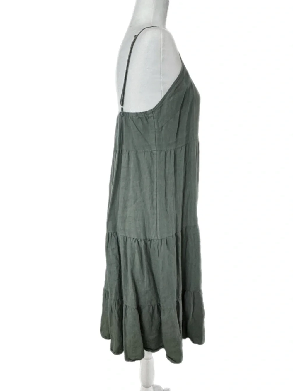 Glam Linen Sleeveless Tiered Midi Dress - Olive Green Sz L